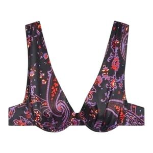 WeWoreWhat Paisley Underwire V-Neck Top Midnight Multi Size XL NWT